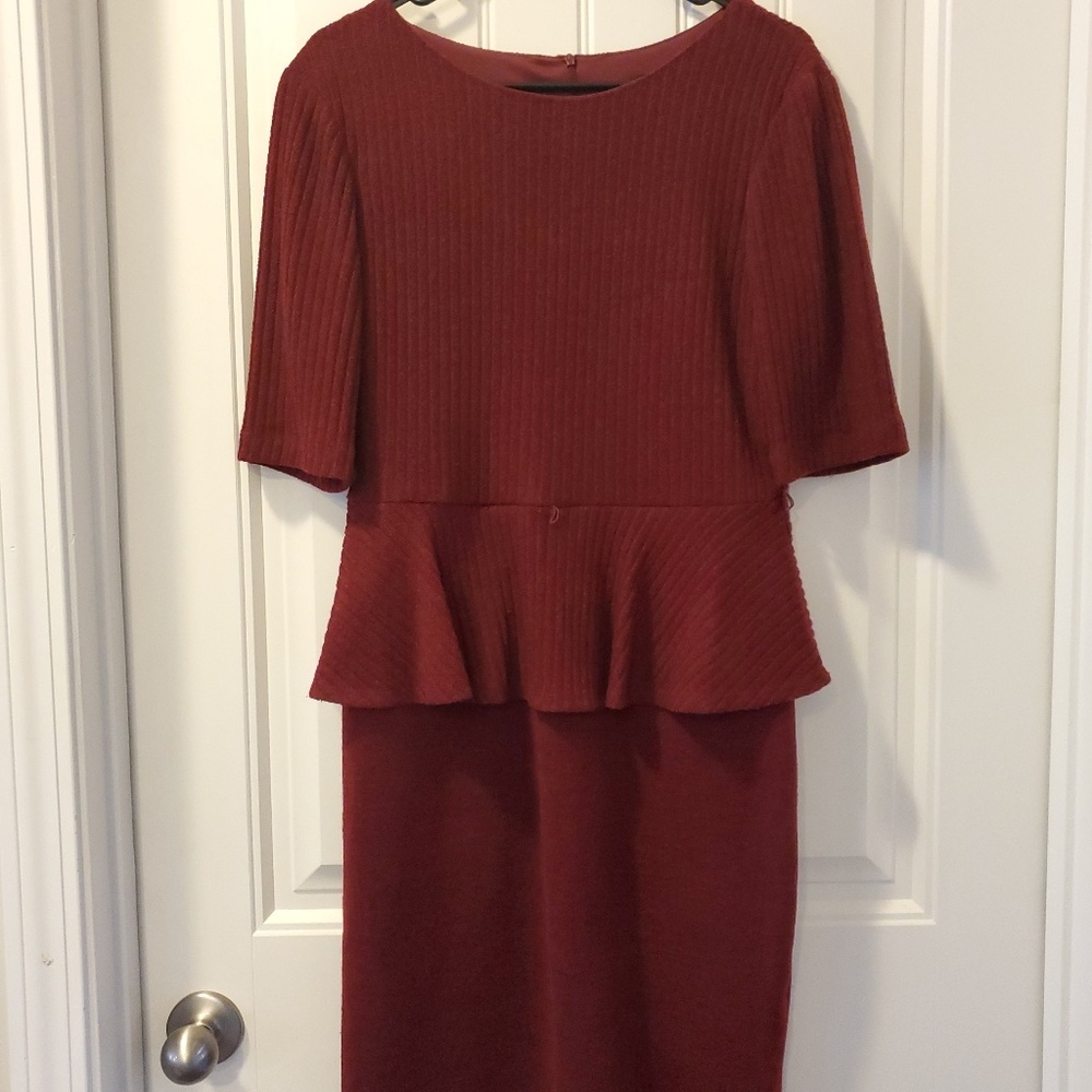 Burgundy Peplum Sweater Dress